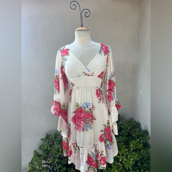 Betsey Johnson short dress Bambi boho pink roses polyester chiffon size 2 - Picture 1 of 10